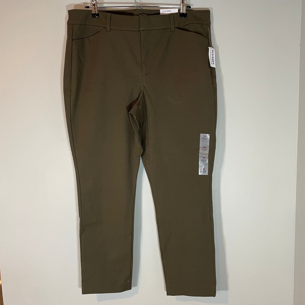 Old Navy Pixie Ankle Pants Womens 16 High Rise Olive Green Skinny Office NEW